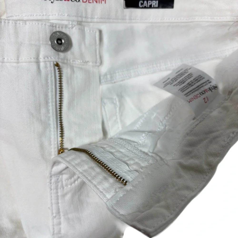 Style&co Denim White Capri Jeans Womens 12 Mid Rise Cropped Cuffed #680‎